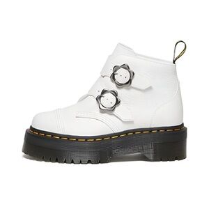 Dr. Martens Devon Flower Quad Platform Boots In White Size 7
